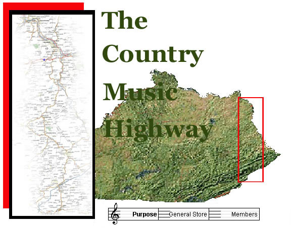 The Country Music Highway - a strip map of U.S. Route 23 beside a satellite view of eastern Kentucky